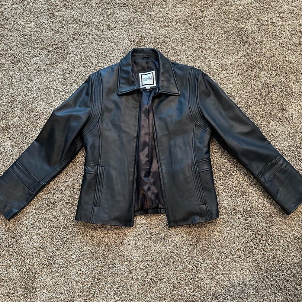 Black leather jacket, EUC, size medium - Picture 1 of 11